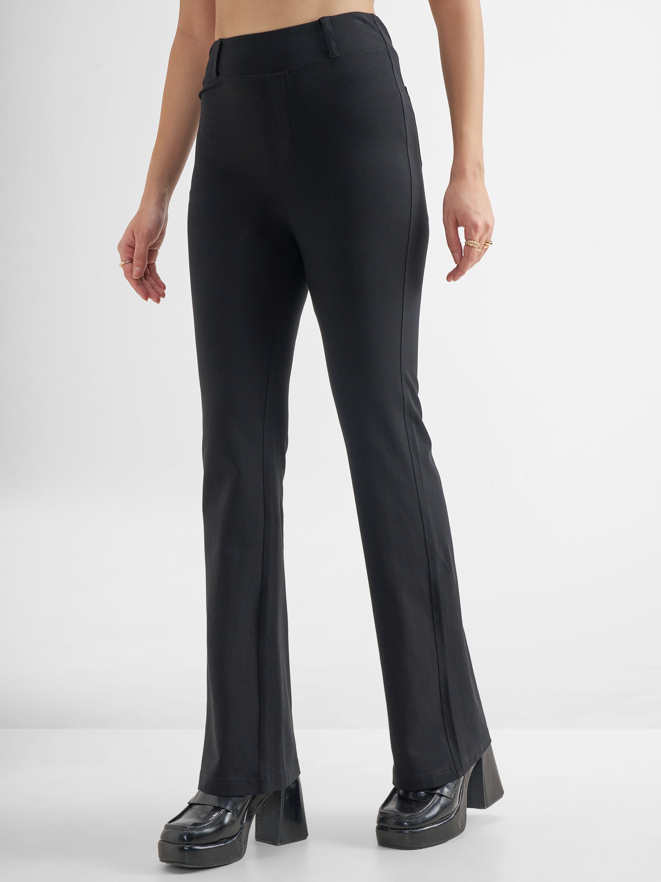Tokyo Talkies Women Black Solid Bootcut Regular Trouser - Black - Image 4