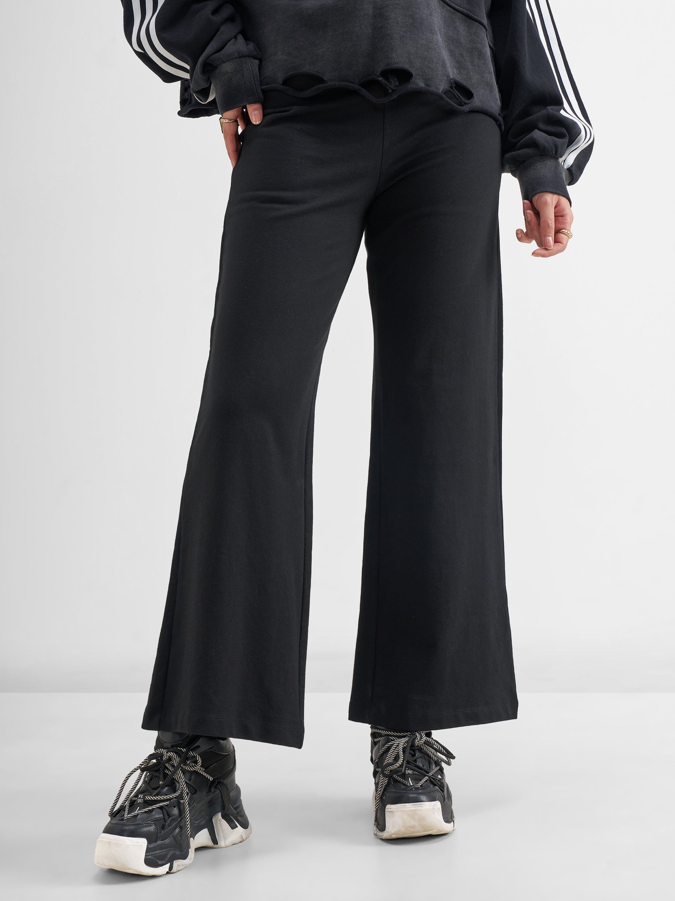 Tokyo Talkies Women Black Solid Wide Leg Regular Trouser - Black - Image 1