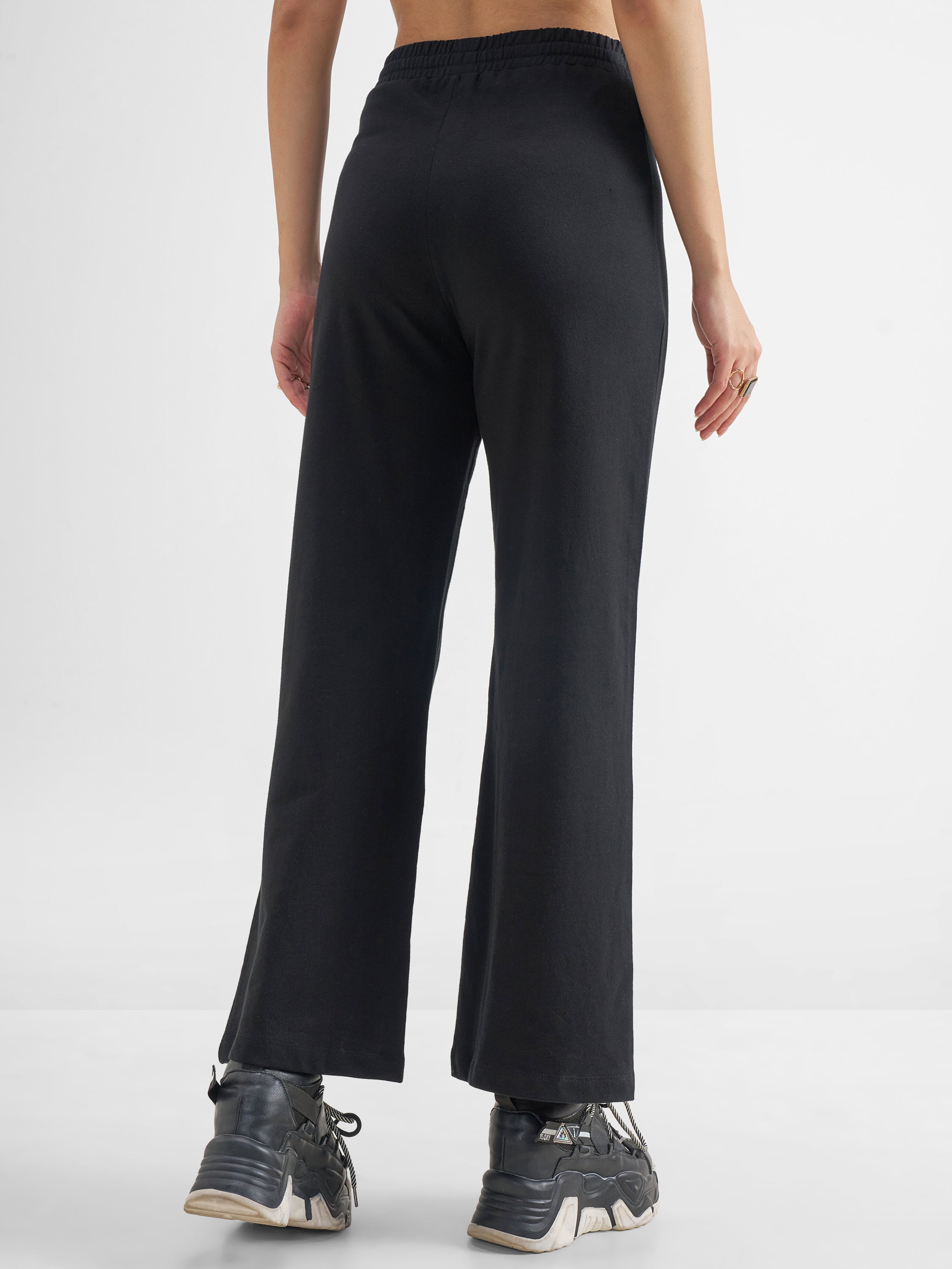 Tokyo Talkies Women Black Solid Wide Leg Regular Trouser - Black - Image 3