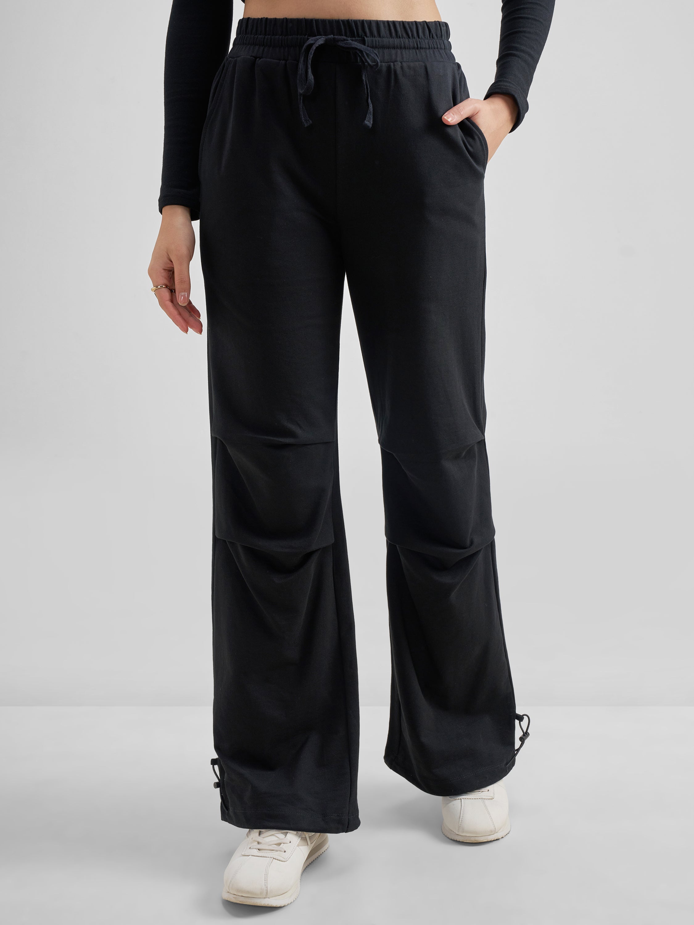Tokyo Talkies Women Black Solid Relaxed Fit Regular Trouser - Black - Image 1
