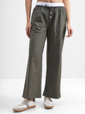 Tokyo Talkies Women Olive Solid Straight Fit Regular Trouser - Olive - Image 1