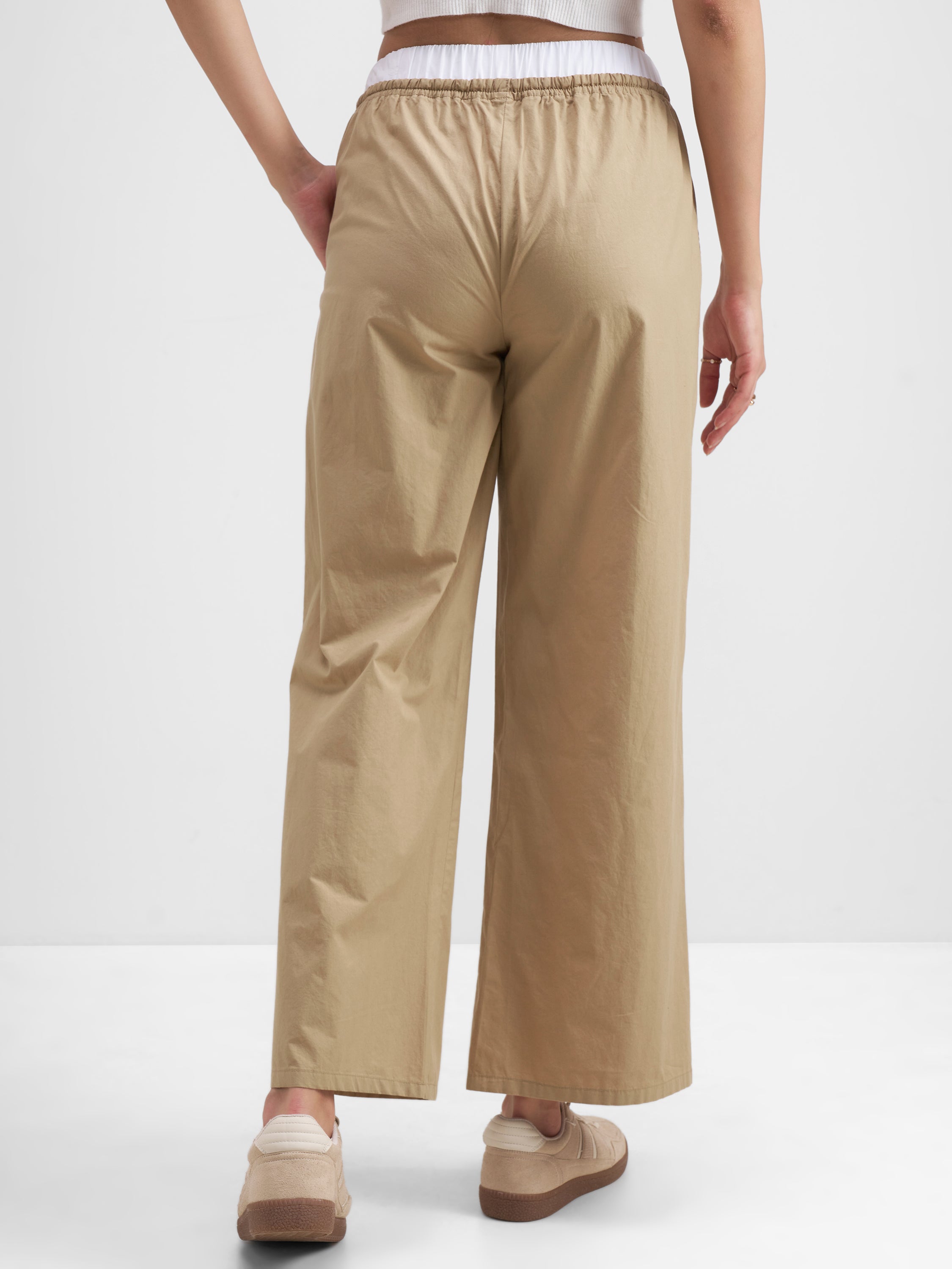 Tokyo Talkies Women Beige Solid Straight Fit Regular Trouser - Beige - Image 3