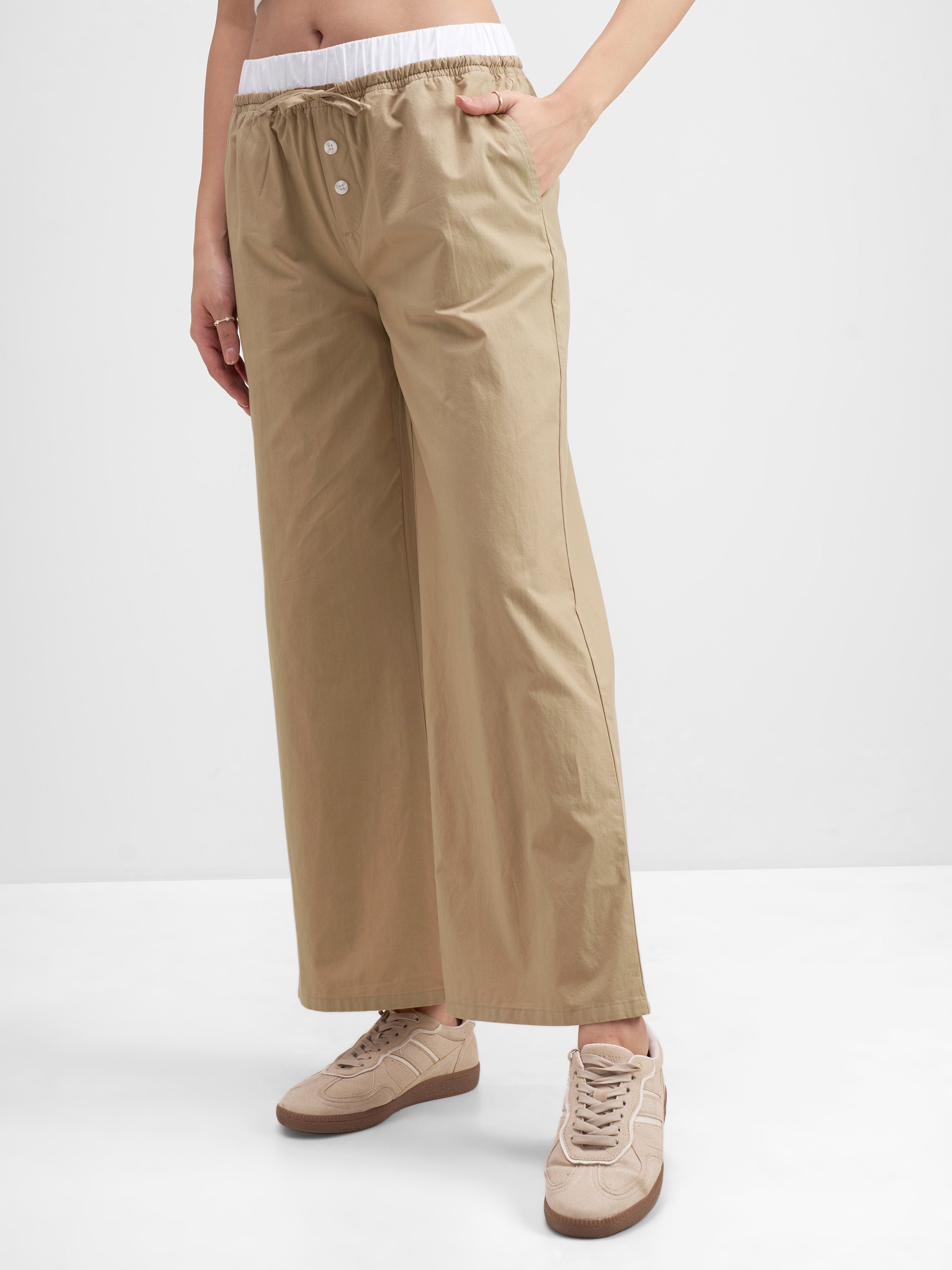 Tokyo Talkies Women Beige Solid Straight Fit Regular Trouser - Beige - Image 4