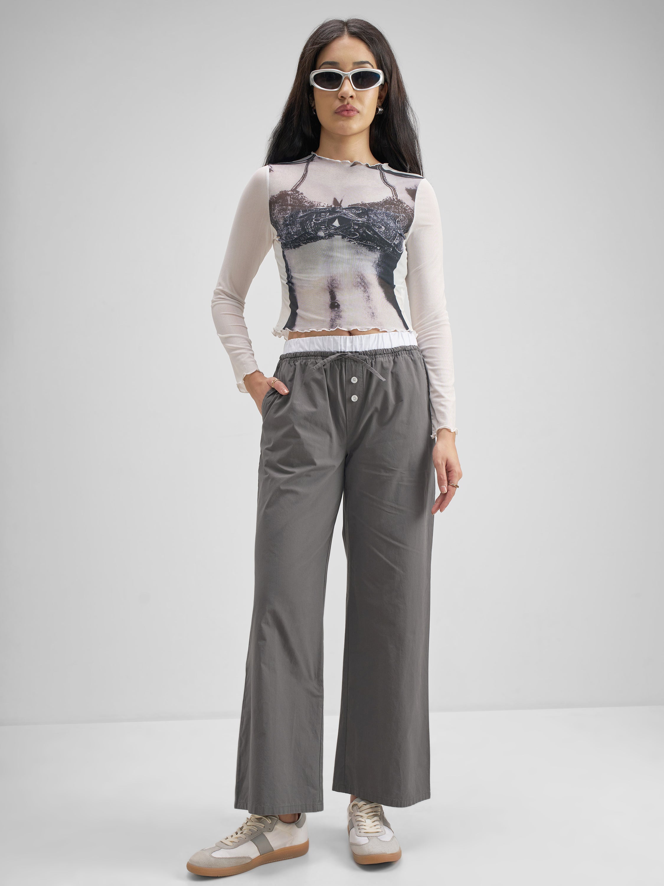 Tokyo Talkies Women Grey Solid Straight Fit Regular Trouser - Grey - Image 2