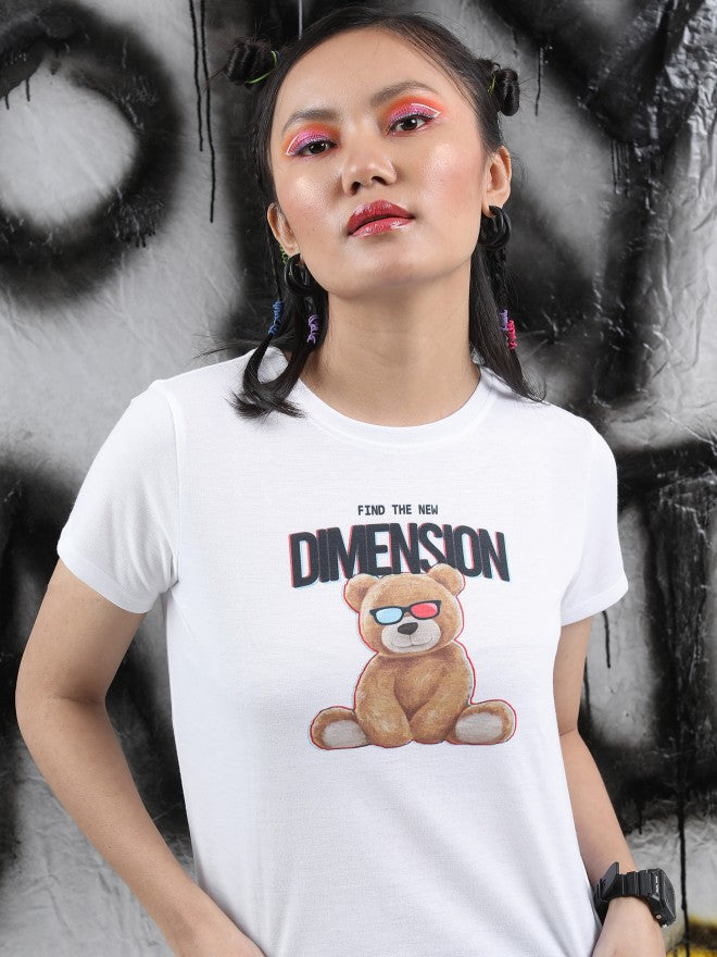 Tokyo Talkies Women White Printed Round Neck T-Shirt - White - Image 1