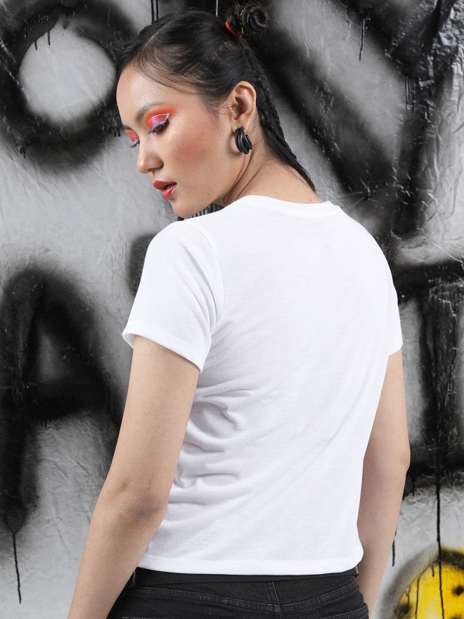 Tokyo Talkies Women White Printed Round Neck T-Shirt - White - Image 3