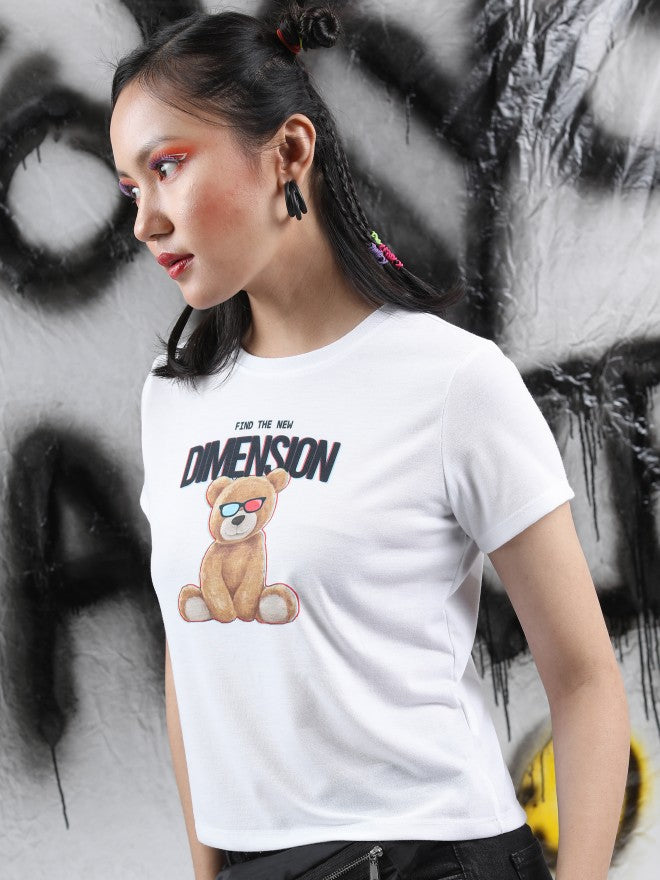 Tokyo Talkies Women White Printed Round Neck T-Shirt - White - Image 4