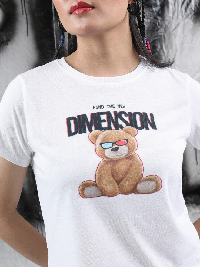 Tokyo Talkies Women White Printed Round Neck T-Shirt - White - Image 5