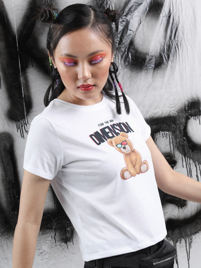 Tokyo Talkies Women White Printed Round Neck T-Shirt - White - Image 6