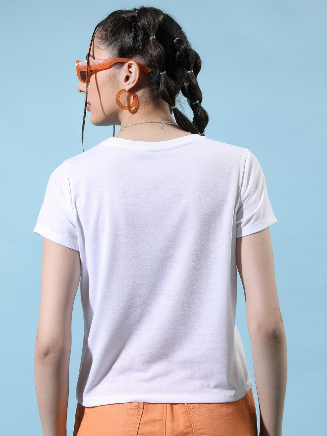Tokyo Talkies Women White Printed Round Neck T-Shirt - White - Image 3