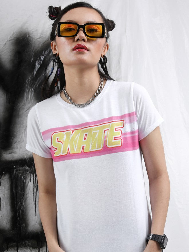 Tokyo Talkies Women White Printed Round Neck T-Shirt - White - Image 1