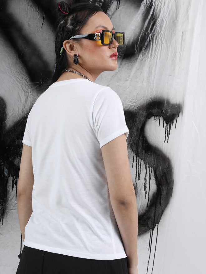 Tokyo Talkies Women White Printed Round Neck T-Shirt - White - Image 3