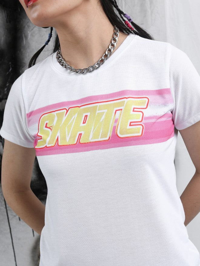Tokyo Talkies Women White Printed Round Neck T-Shirt - White - Image 5