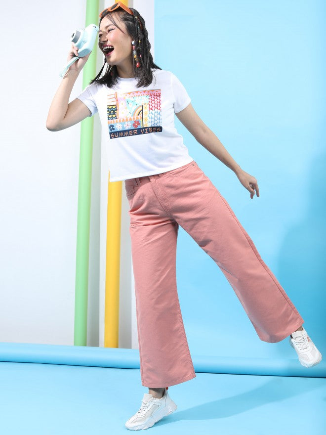 Tokyo Talkies Women White Printed Round Neck T-Shirt - White - Image 2