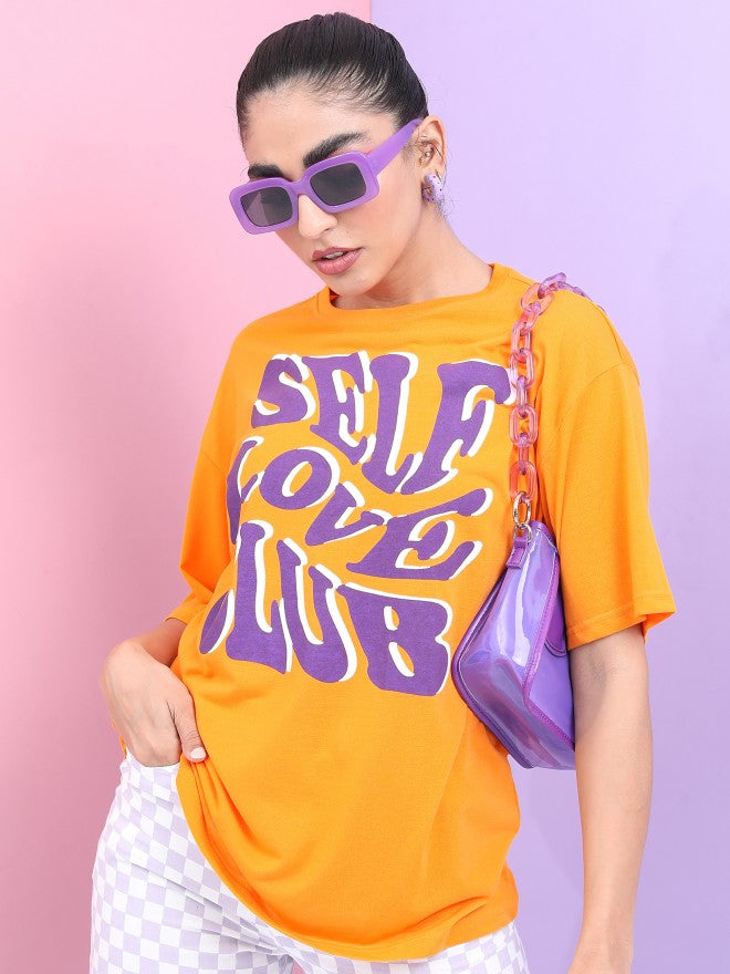 Tokyo Talkies Women Yellow Printed Round Neck Oversized Fit T-Shirt - Yellow - Image 1