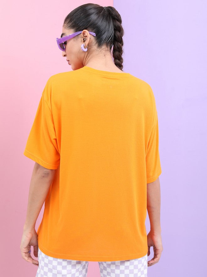 Tokyo Talkies Women Yellow Printed Round Neck Oversized Fit T-Shirt - Yellow - Image 3
