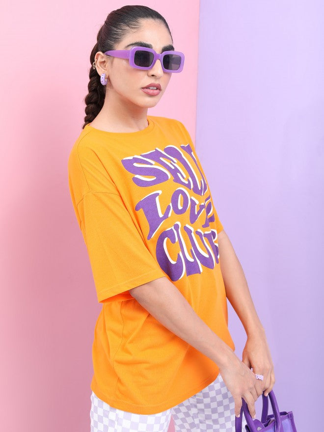Tokyo Talkies Women Yellow Printed Round Neck Oversized Fit T-Shirt - Yellow - Image 6