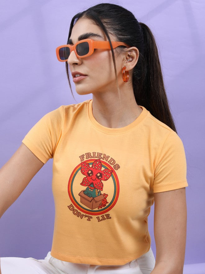 Tokyo Talkies Women Yellow Printed Round Neck T-Shirt - Yellow - Image 1