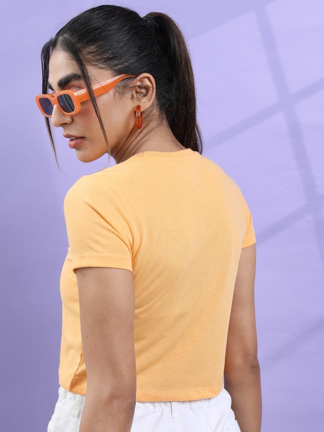 Tokyo Talkies Women Yellow Printed Round Neck T-Shirt - Yellow - Image 3
