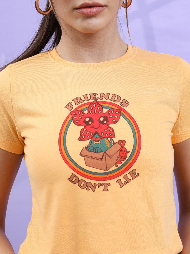 Tokyo Talkies Women Yellow Printed Round Neck T-Shirt - Yellow - Image 5