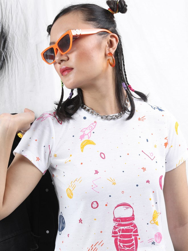 Tokyo Talkies Women White Printed Round Neck T-Shirt - White - Image 1