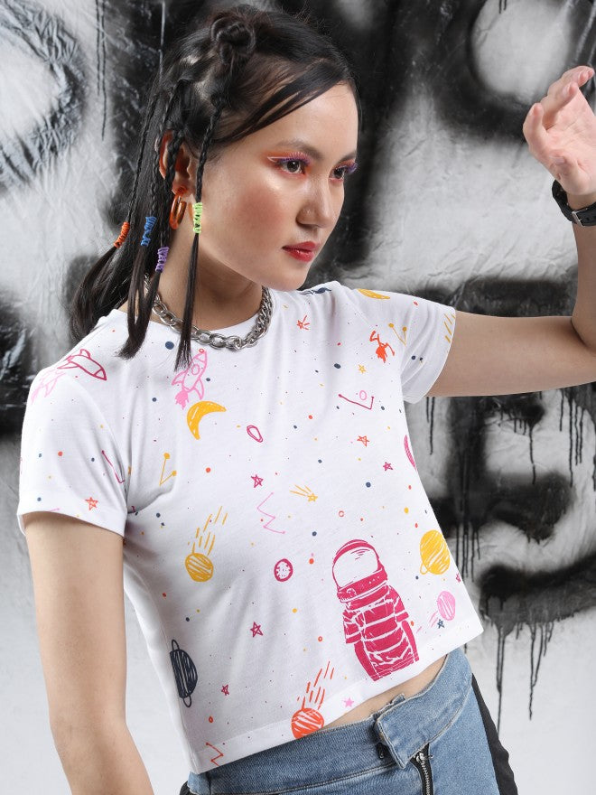 Tokyo Talkies Women White Printed Round Neck T-Shirt - White - Image 6