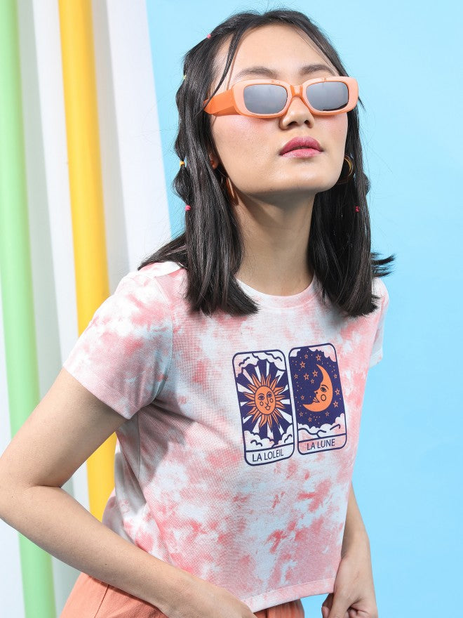 Tokyo Talkies Women White/Rust Printed Round Neck T-Shirt - Multi - Image 1