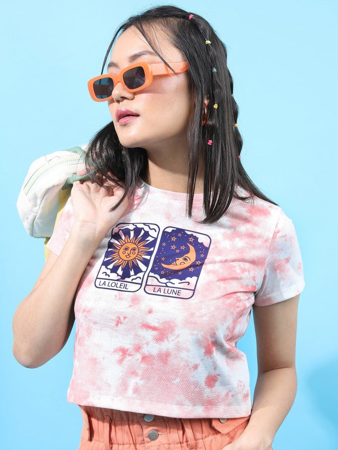 Tokyo Talkies Women White/Rust Printed Round Neck T-Shirt - Multi - Image 6