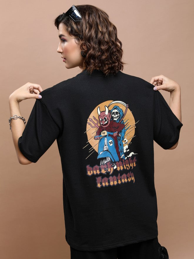 Tokyo Talkies Women Black Printed Round Neck Oversized Fit T-Shirt - Black - Image 1