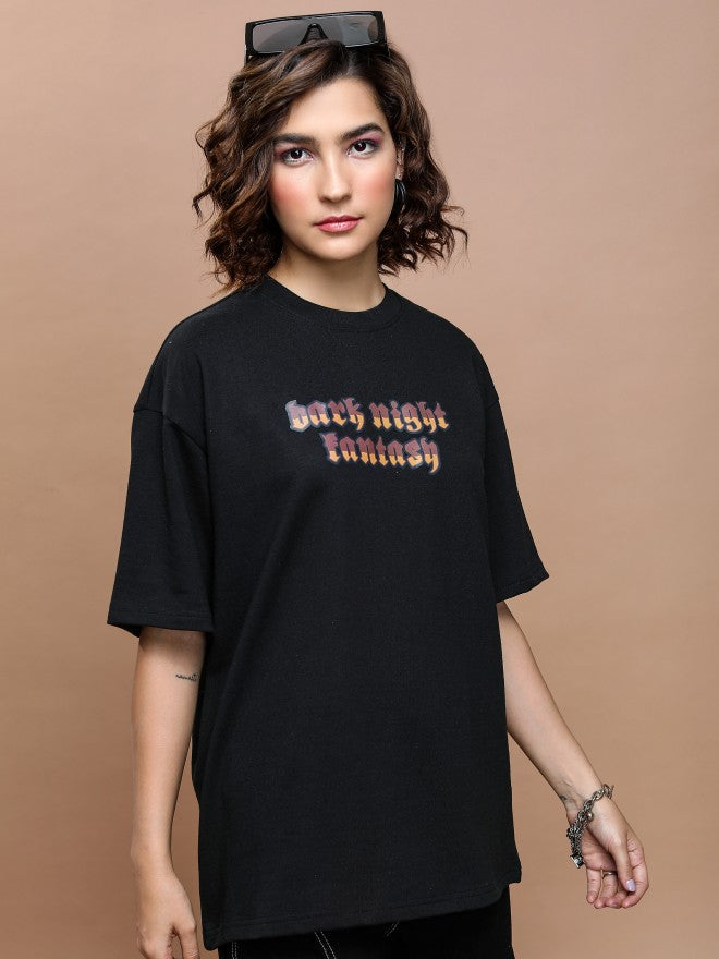 Tokyo Talkies Women Black Printed Round Neck Oversized Fit T-Shirt - Black - Image 6