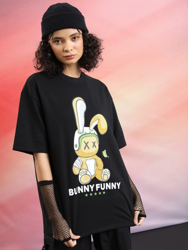 Tokyo Talkies Women Black Printed Oversized Fit T-Shirt - Black - Image 1