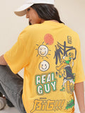 Tokyo Talkies Women Yellow Printed Round Neck Oversized Fit T-Shirt - Yellow - Image 1