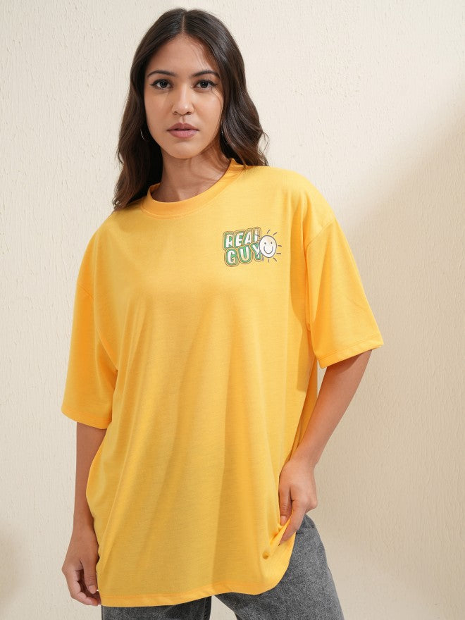 Tokyo Talkies Women Yellow Printed Round Neck Oversized Fit T-Shirt - Yellow - Image 4