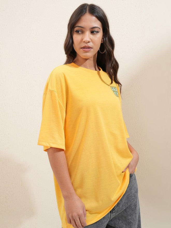 Tokyo Talkies Women Yellow Printed Round Neck Oversized Fit T-Shirt - Yellow - Image 6