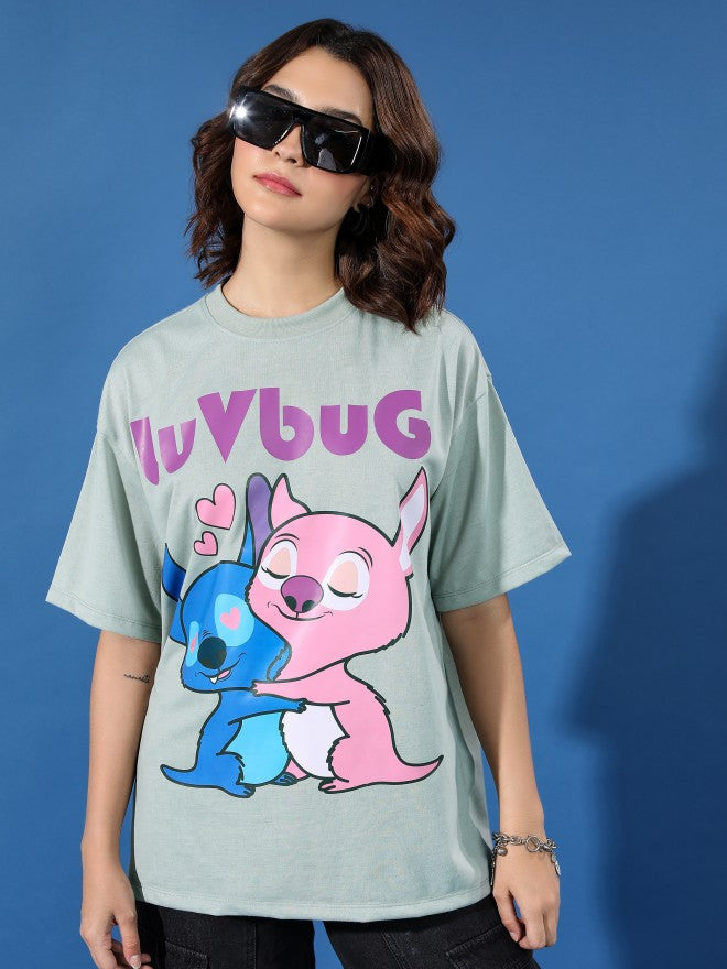 Tokyo Talkies Women Blue Printed Round Neck Oversized Fit T-Shirt - Blue - Image 1