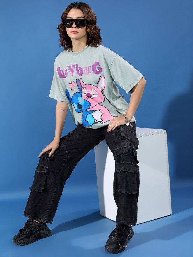 Tokyo Talkies Women Blue Printed Round Neck Oversized Fit T-Shirt - Blue - Image 2