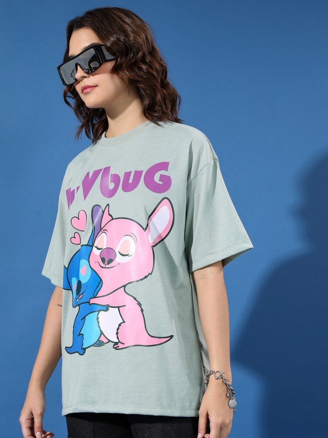 Tokyo Talkies Women Blue Printed Round Neck Oversized Fit T-Shirt - Blue - Image 4