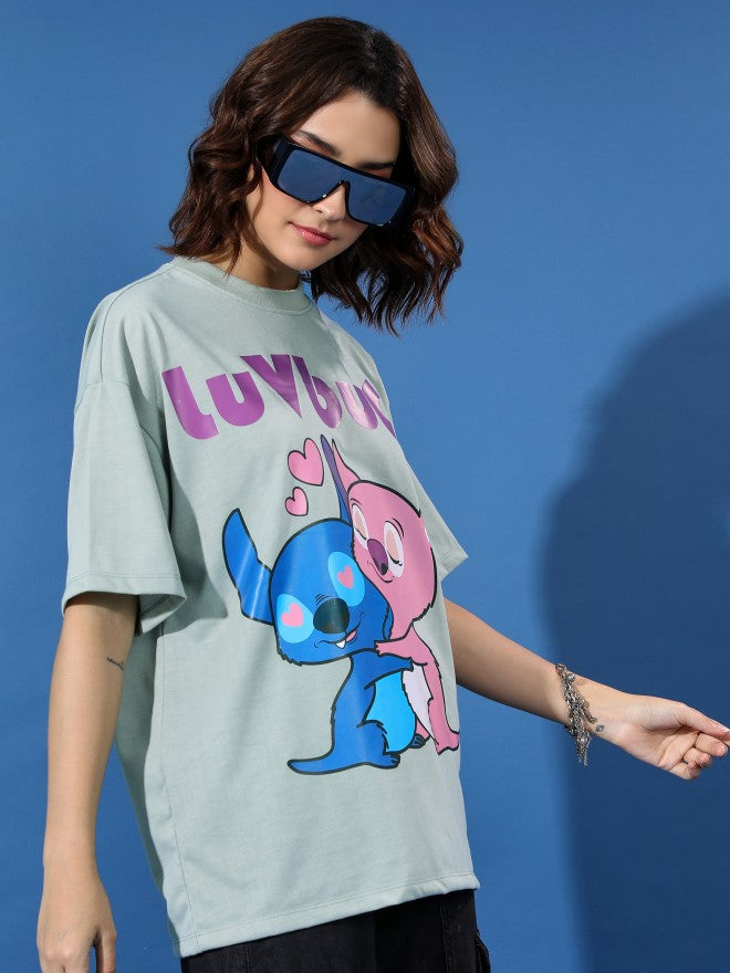 Tokyo Talkies Women Blue Printed Round Neck Oversized Fit T-Shirt - Blue - Image 6