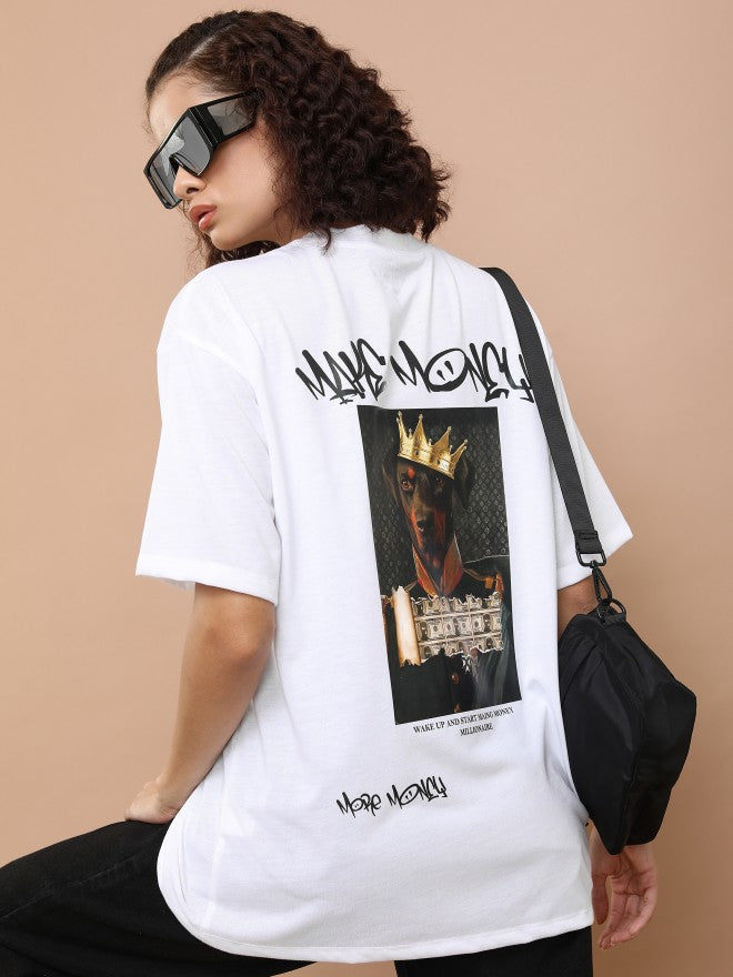 Tokyo Talkies Women White Printed Round Neck Oversized Fit T-Shirt - White - Image 1