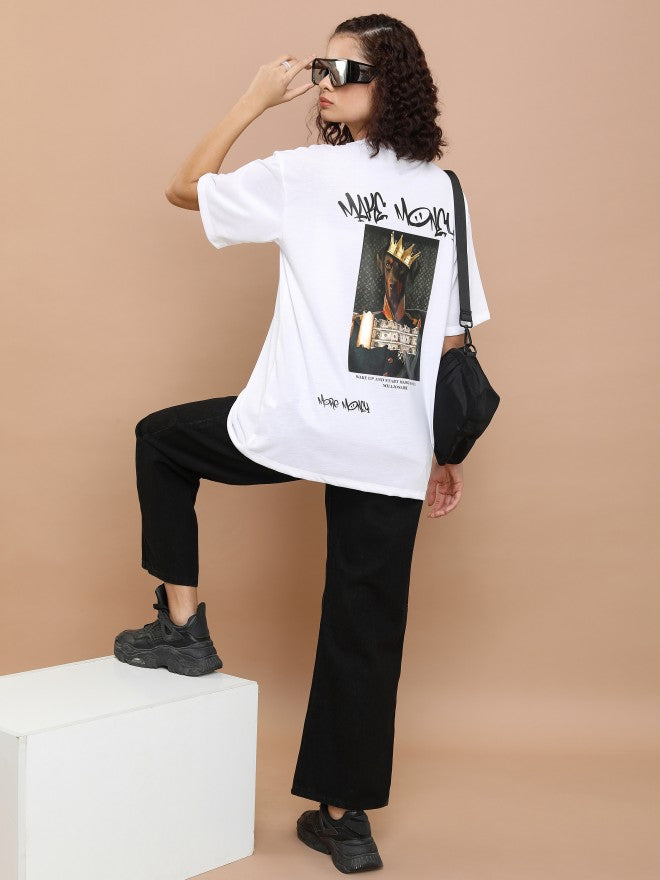 Tokyo Talkies Women White Printed Round Neck Oversized Fit T-Shirt - White - Image 2