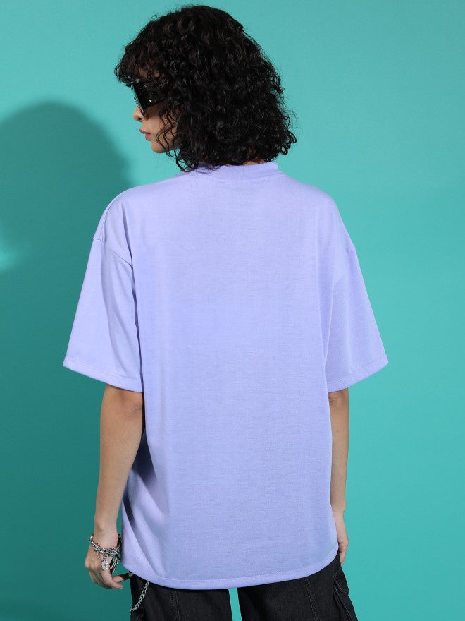 Tokyo Talkies Women Lavender Printed Round Neck Oversized Fit T-Shirt - Lavender - Image 3