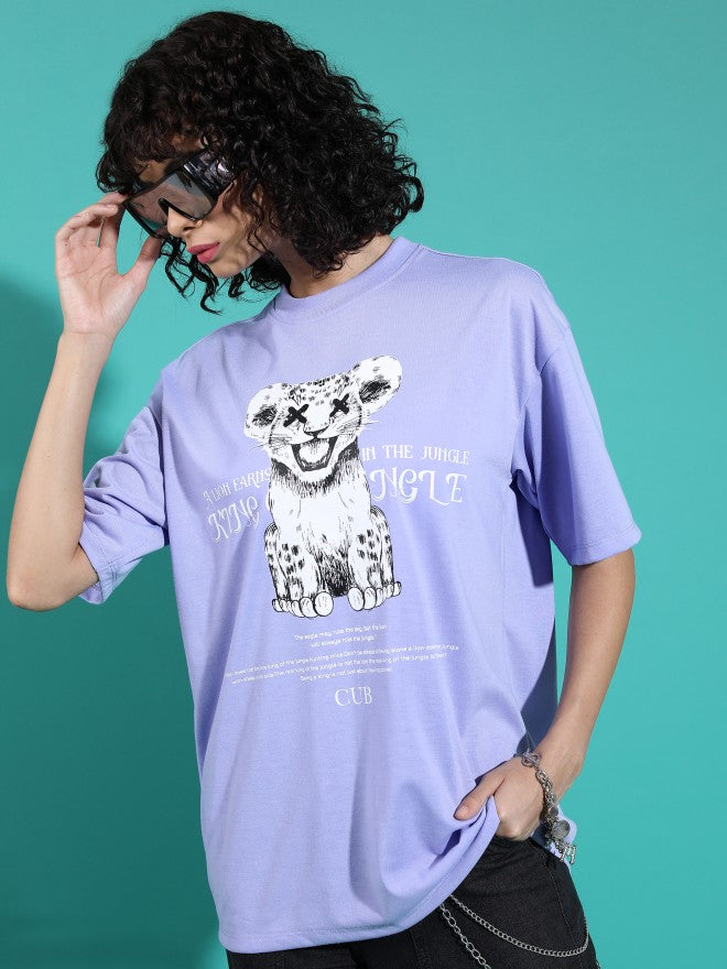 Tokyo Talkies Women Lavender Printed Round Neck Oversized Fit T-Shirt - Lavender - Image 4