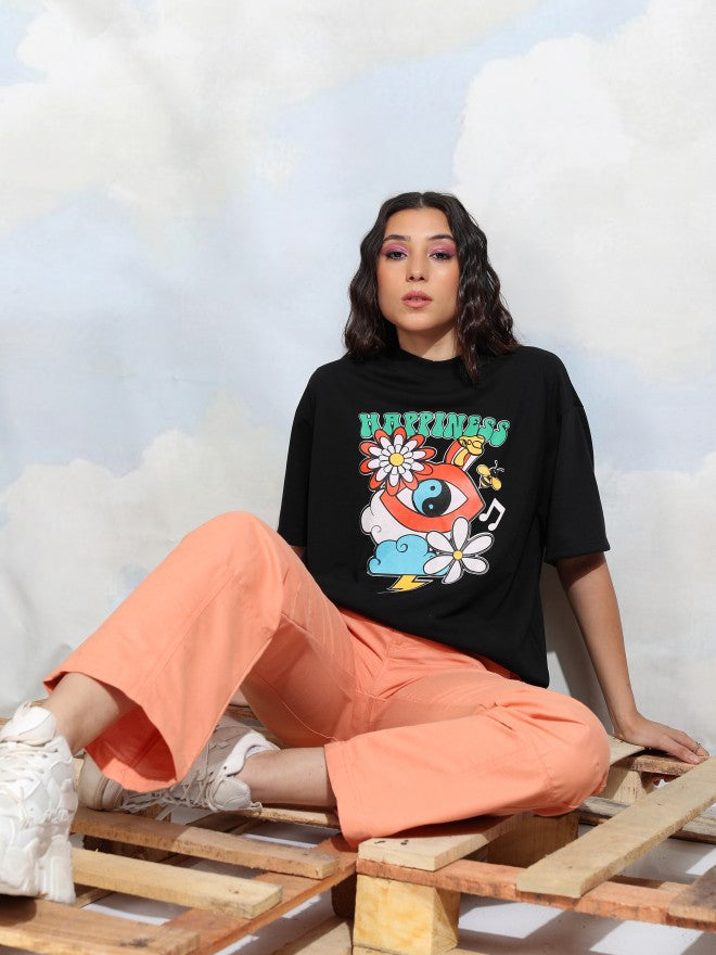 Tokyo Talkies Women Black Printed Round Neck T-Shirt - Black - Image 2