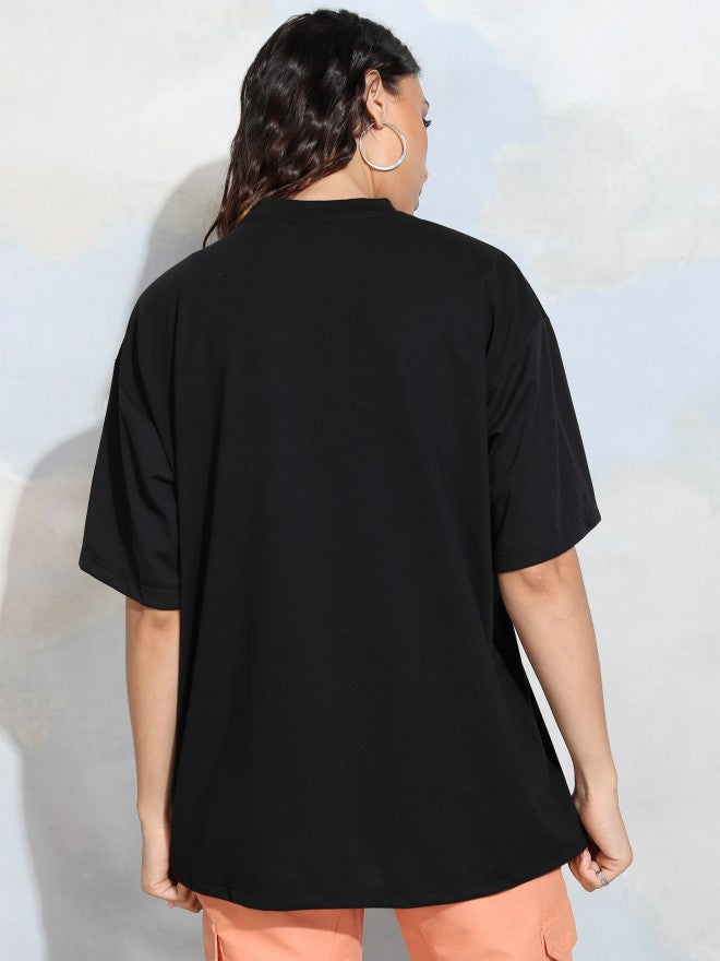 Tokyo Talkies Women Black Printed Round Neck T-Shirt - Black - Image 3
