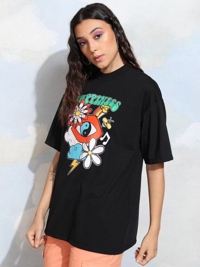 Tokyo Talkies Women Black Printed Round Neck T-Shirt - Black - Image 4