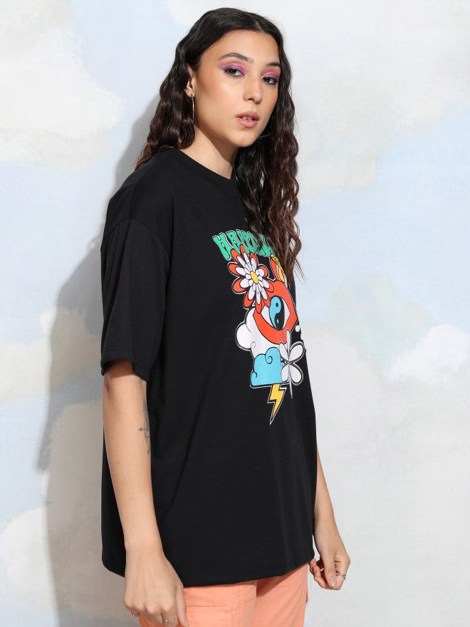 Tokyo Talkies Women Black Printed Round Neck T-Shirt - Black - Image 6