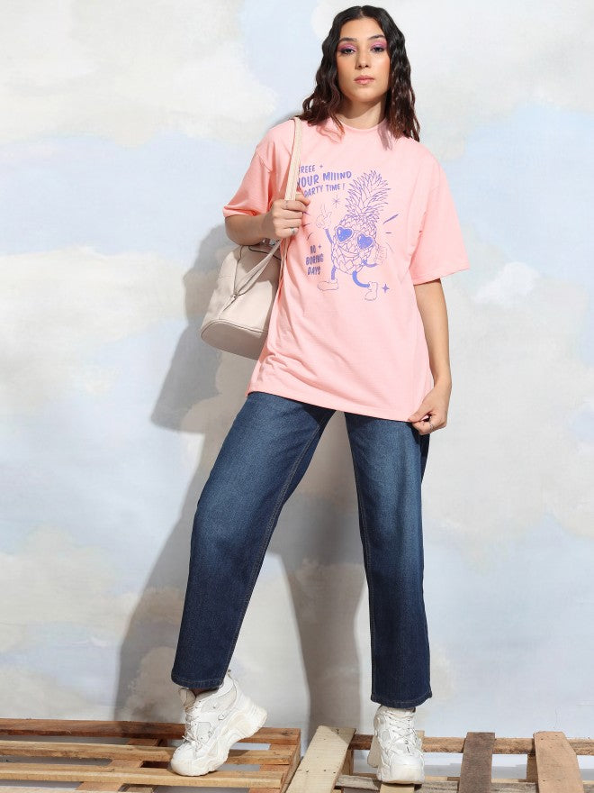 Tokyo Talkies Women Pink Printed Round Neck T-Shirt - Pink - Image 2