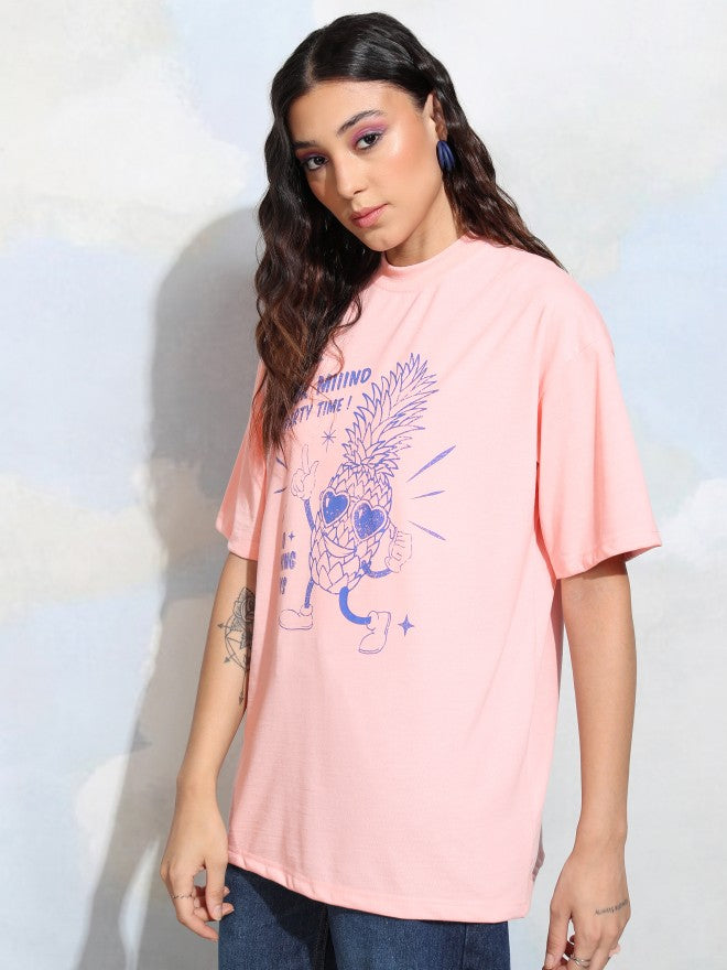 Tokyo Talkies Women Pink Printed Round Neck T-Shirt - Pink - Image 4