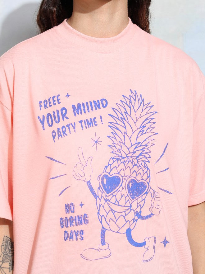 Tokyo Talkies Women Pink Printed Round Neck T-Shirt - Pink - Image 5