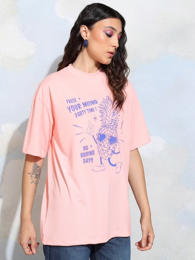 Tokyo Talkies Women Pink Printed Round Neck T-Shirt - Pink - Image 6